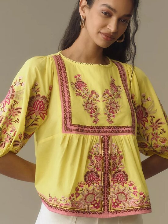 FARM Rio Tops - NWT Farm Rio Tapestry Embroidered Blouse | Yellow | Size Medium